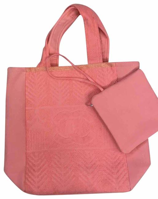 Chanel Tote With Detachable Pouch Cotton Blend Beach Bag