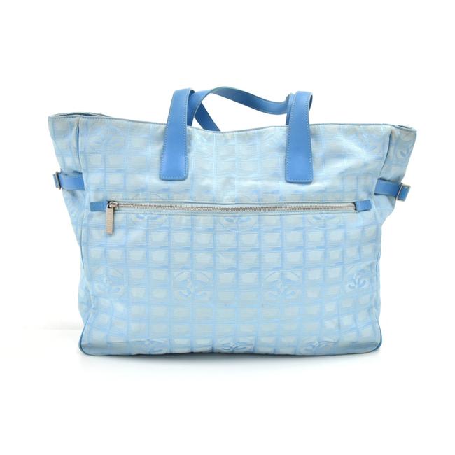 Chanel Tote XL Line Jacquard Light Blue Nylon WeekendTravel Bag