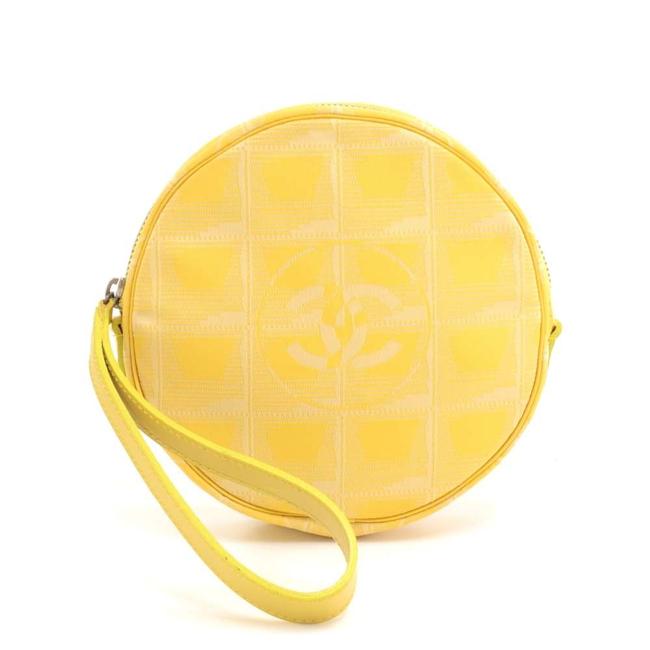 Chanel Travel Line Jacquard Round Yellow Nylon Wristlet