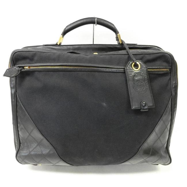 Chanel Unisex Quilted Briefcase Black LeatherCanvas Laptop Bag