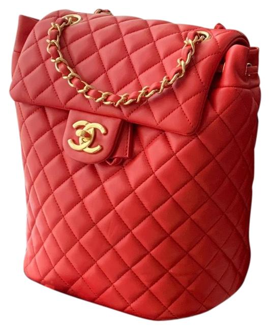 Chanel Urban Spirit Quilted Red Lambskin Leather Backpack