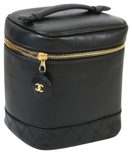 Chanel Vanity Case Black Leather WeekendTravel Bag