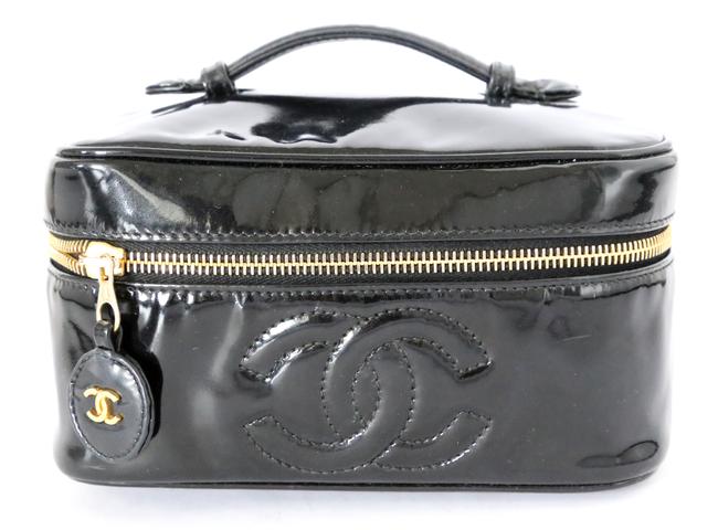 Chanel Vanity Case Black Patent Leather WeekendTravel Bag