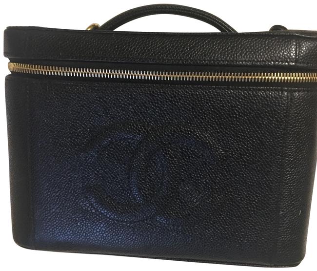 Chanel Vanity Case Cosmetic Black Leather Baguette