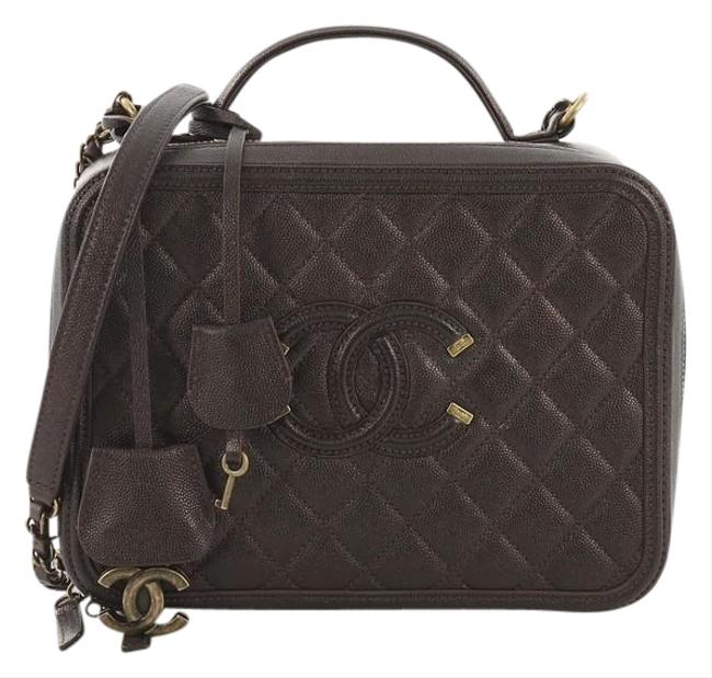 Chanel Vanity Case Filigree Quilted Caviar Large Purple Leather Messenger Bag