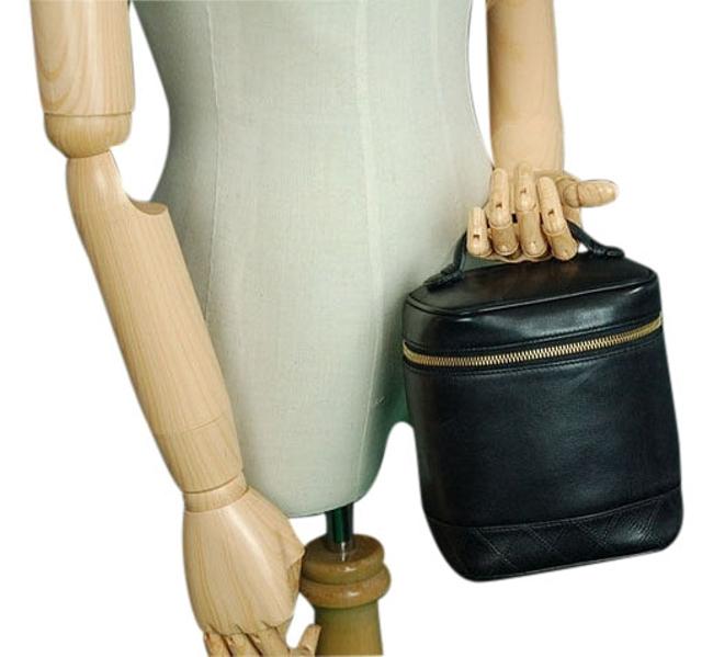 Chanel Vanity Cosmetic Black Leather WeekendTravel Bag