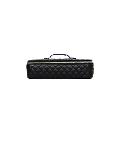 Chanel Vanity Case Quilted Jewelry Black Lambskin Leather WeekendTravel Bag
