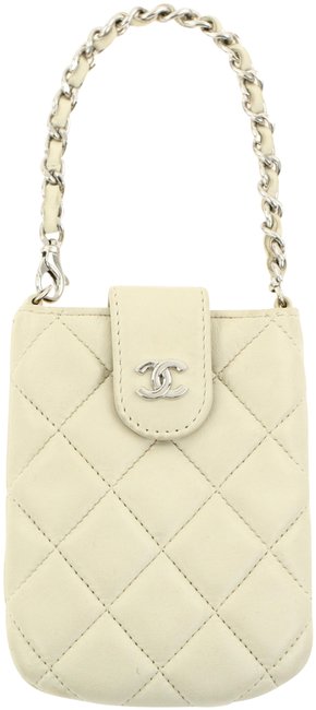 Chanel Vertical Off White Lambskin Leather Baguette