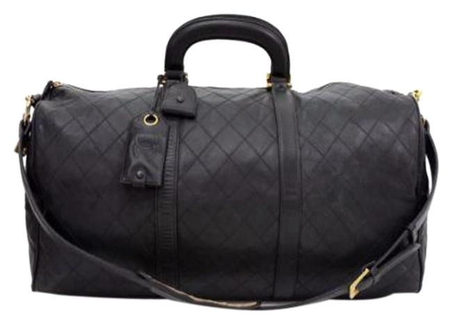 Chanel Duffle Vintage Boston Luggage Black Lambskin WeekendTravel Bag
