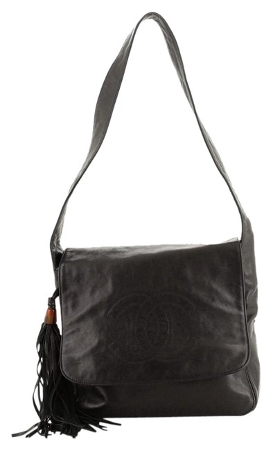 Chanel Vintage Cc Tassel Small Black Leather Messenger Bag