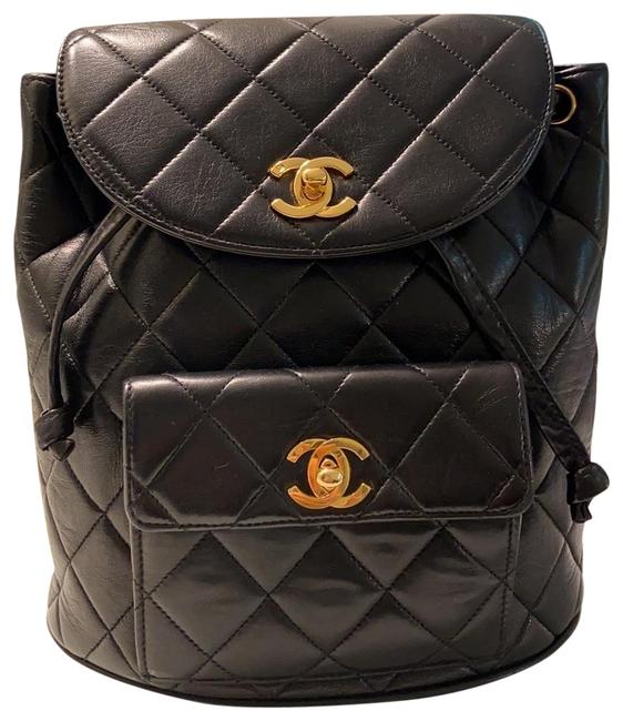 Chanel Vintage Matelasse Gold Hardware Black Lambskin Leather Backpack