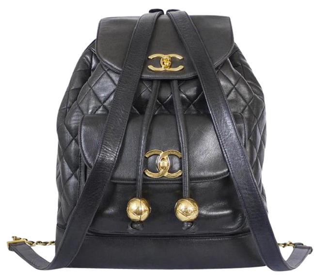 Chanel Vintage Quilted Cc Flap Large Black Lamskin Leather Backpack