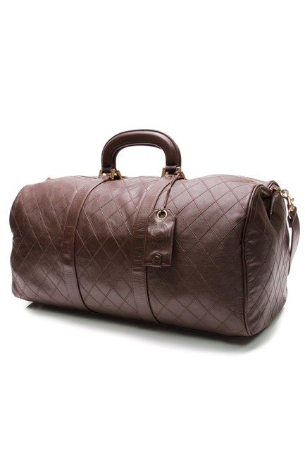 Chanel Duffle Vintage Quilted Brown Leather WeekendTravel Bag