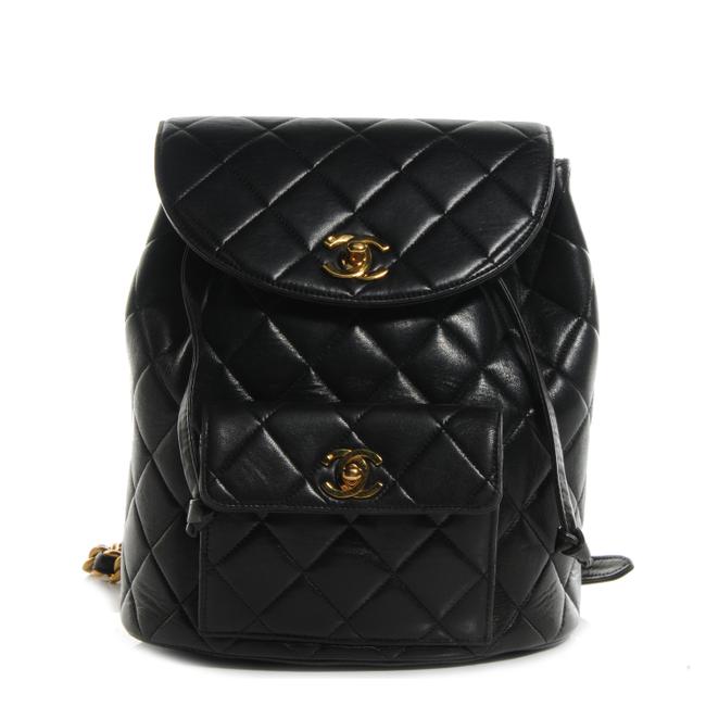 Chanel Vintage Quilted Matelasse Chain Black Lambskin Leather Backpack