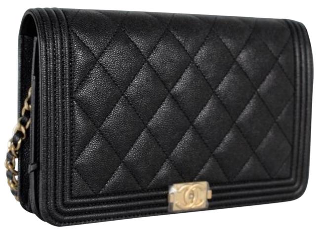 Chanel Wallet on Chain Boy Le Black Caviar Leather Wristlet