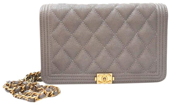 Chanel Boy Woc Flap Grey Grained Leather Messenger Bag