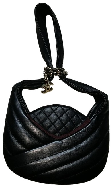 Chanel With Dangling Cc Black Leather Wristlet