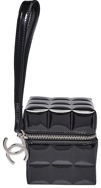 Chanel Quilted Rubiks Cube Pouch Black Patent Leather Wristlet