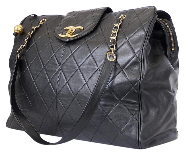 Chanel XL Overnighter Rare Vintage Black Lambskin Leather WeekendTravel Bag