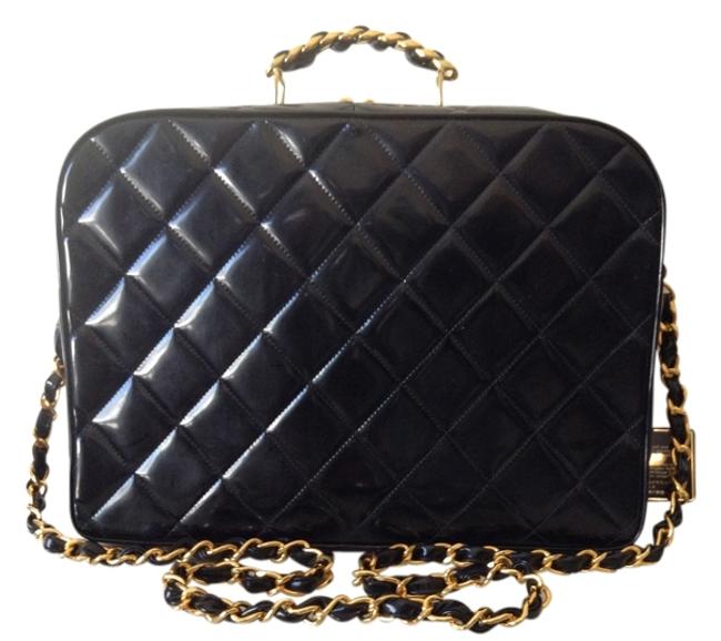 Chanel XL Rare Diamond QuiltedVanity Black Patent Leather WeekendTravel Bag