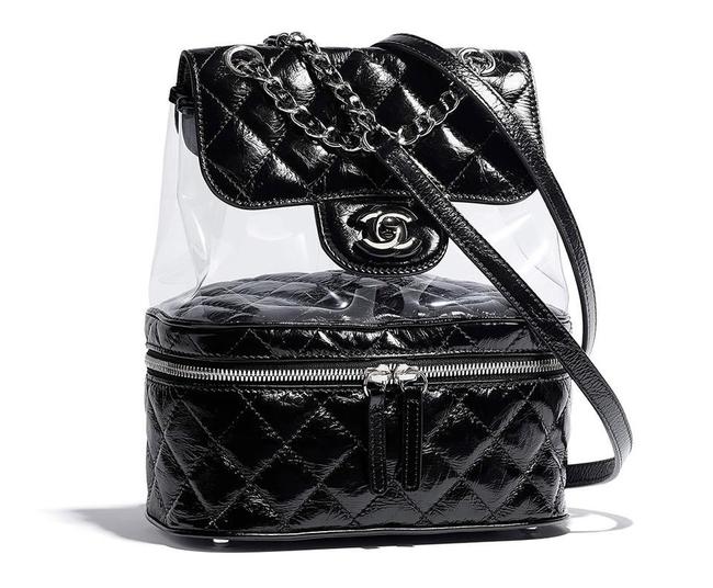 Chanel Zip Around Flap Quilted Crumpled Calfskin and Pvc Small Black Backpack