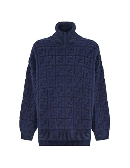 Fendi 2020 Navy Bauhaus Ff Logo Turtleneck It46 Us10 Blue Sweater