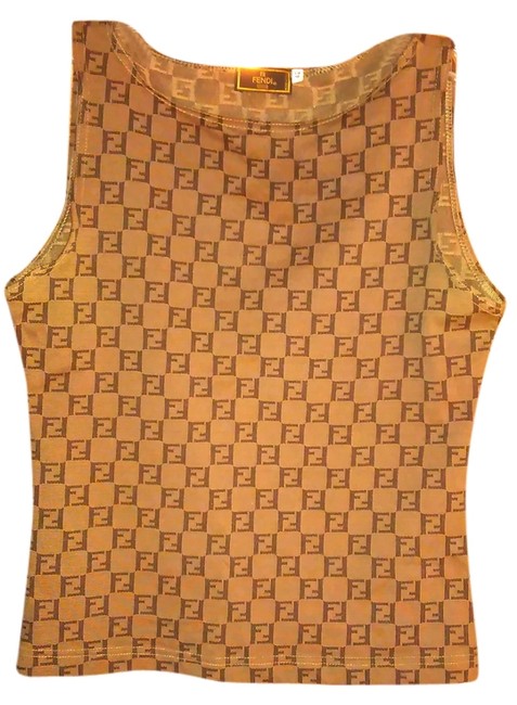 Fendi Beige and Black Zucca Tank TopCami 
