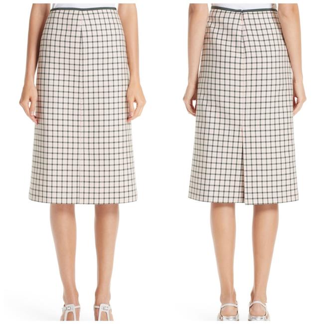 Fendi Beige Pink Green Wool Check Print Pencil Skirt