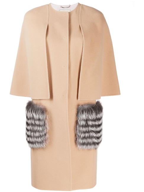 Fendi Beige Spk New Double Breasted Coat M PonchoCape 