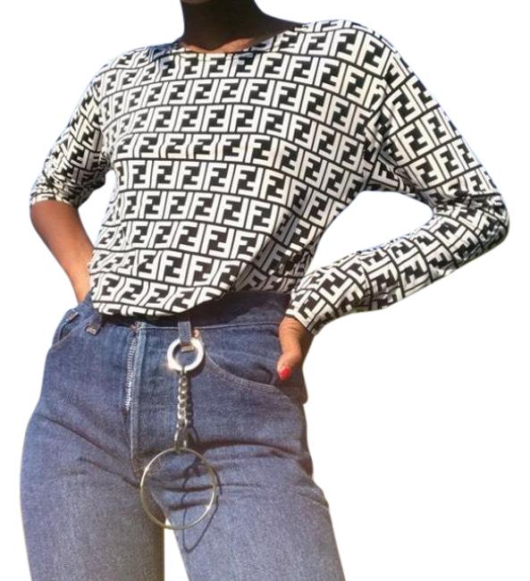 Fendi Black and White Zucca Long Sleeve Blouse 