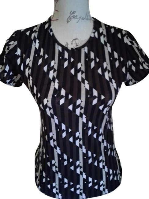 Fendi Black Brown White Multi Geometric Print Sleeve Tee Shirt
