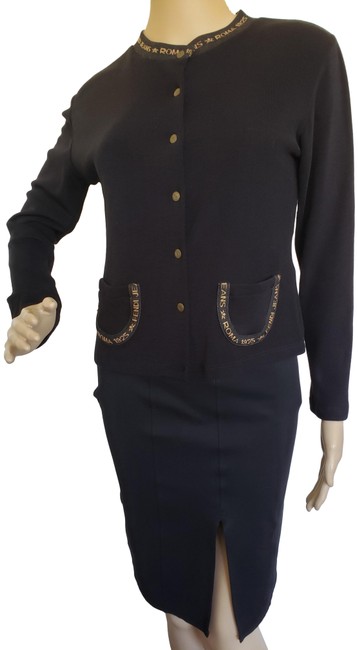 Fendi Black Brown Zucca Monogram Print Wool Lightweight Cardigan 