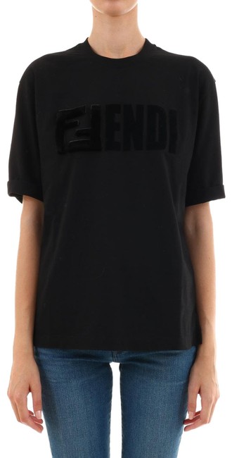 Fendi Black Cr New Ff Femme with Mink Fur M Tee Shirt 