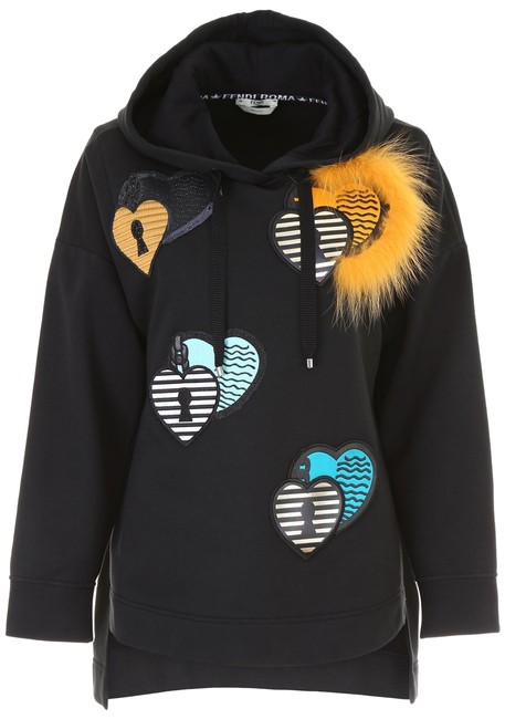 Fendi Black Cr New with Fur Patches S SweatshirtHoodie