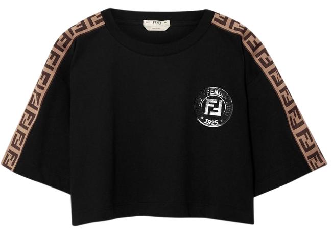 Fendi Black Fendirama Cropped Medium Tee Shirt 