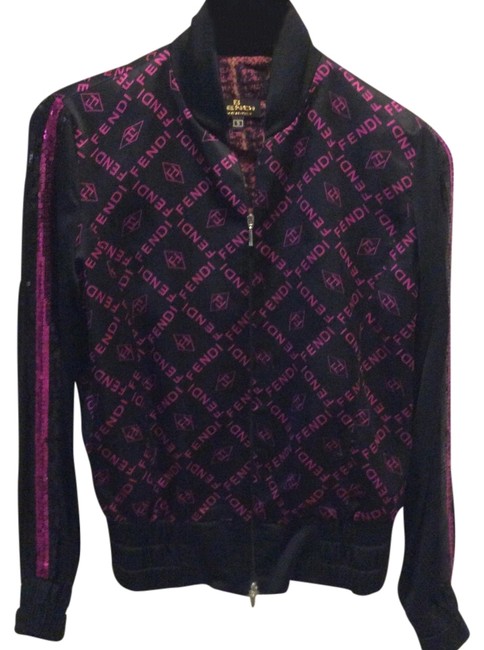 Fendi Black Fushshia Baseball Logo Jacket