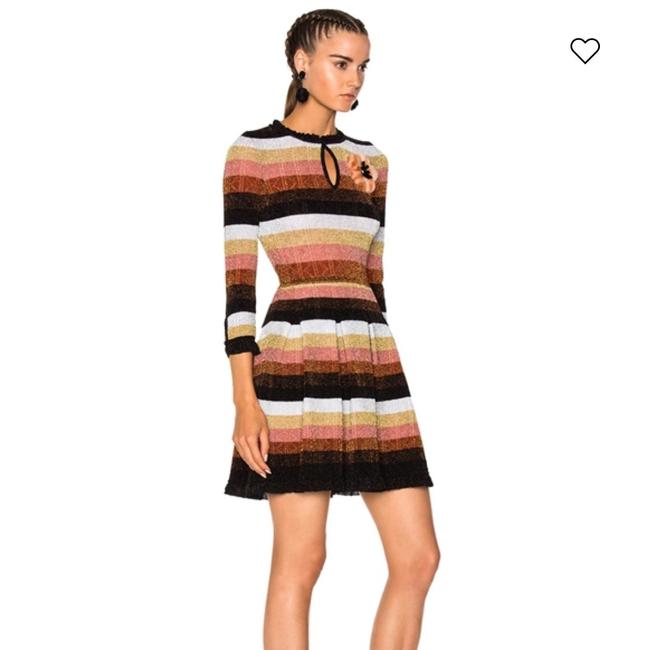 Fendi Black Gold Pink Brown Metallic Striped Short Night Out Dress 