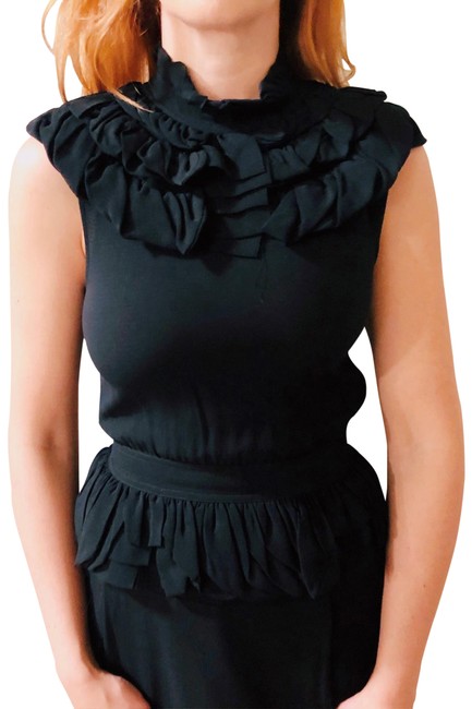 Fendi Black High Neck Ruffle Peplum 38 Us Blouse