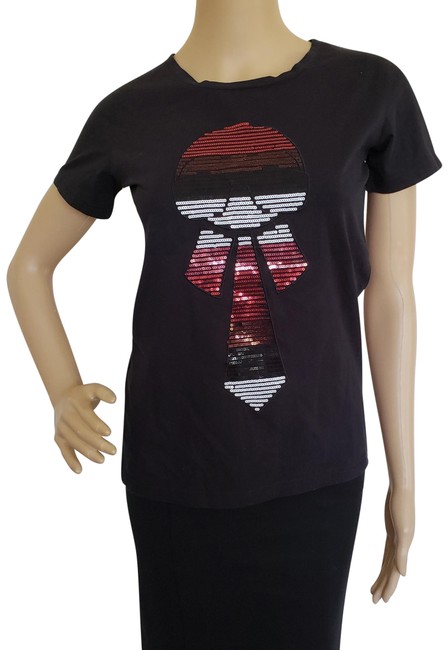 Fendi Black Multicolor Carlito Sequin Sleeve T shirt Tee Shirt 