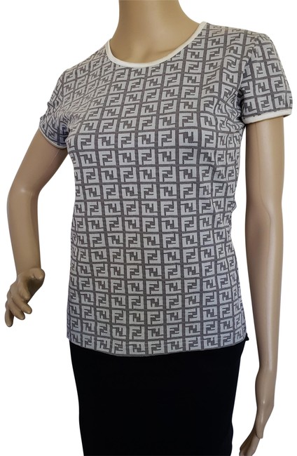 Fendi Black Multicolor White Grey Zucca Monogram Blouse