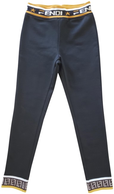 Fendi Black Orange White Mania Logo High rise Pants