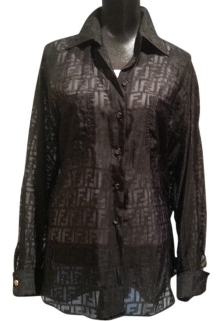 Fendi Black Sheer Of Herself Ff Blouse 