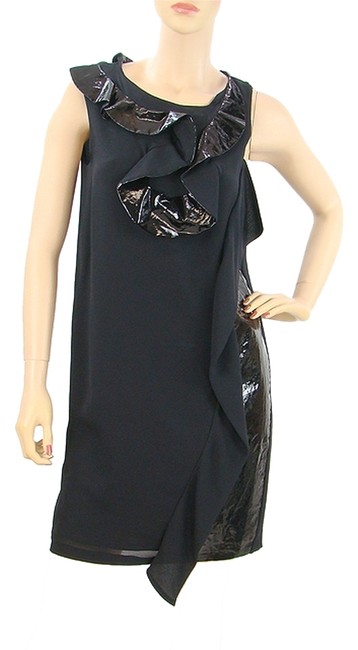 Fendi Black Silk with Patent Ruffle Knee Length Cocktail Dress