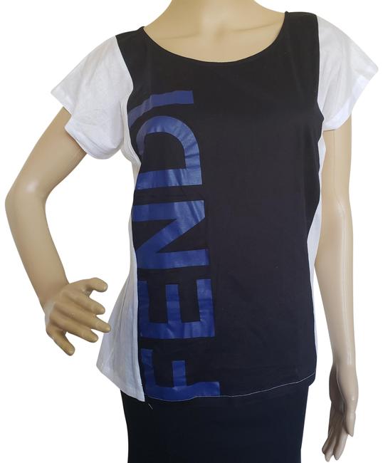 Fendi Black White Blue Zucca Monogram Print Tee Shirt 