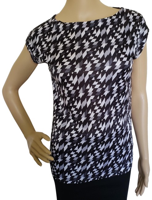Fendi Black White Zucca Monogram Cap sleeve Blouse 