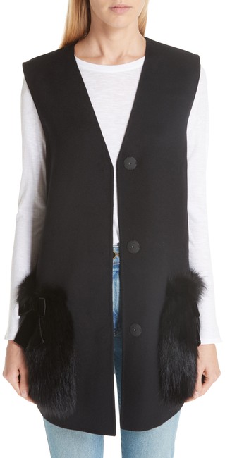 Fendi Black Wool Fur Trim Vest