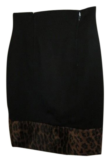 Fendi Black Wool Vintage Pencil Faux Fur Skirt