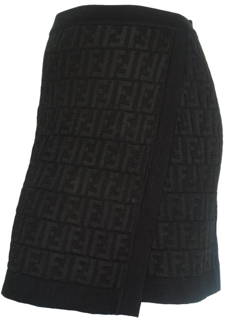 Fendi Black Zucca Monogram A line Mini Knit Skirt