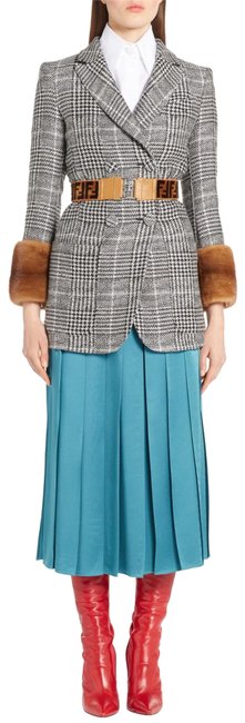 Fendi Blue Cady Satin Pleated Skirt