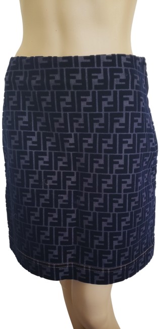 Fendi Blue Dark Zucca Monogram Print Denim Mini Skirt